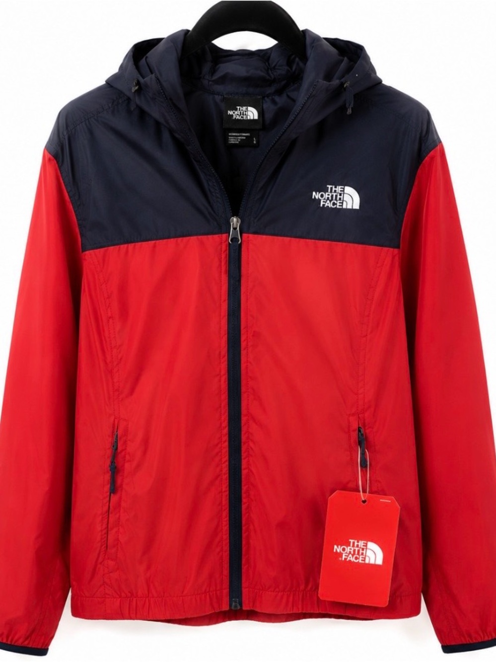 NWT The North Face Red and Navy Hooded Women’s Windbreaker Jacket #204